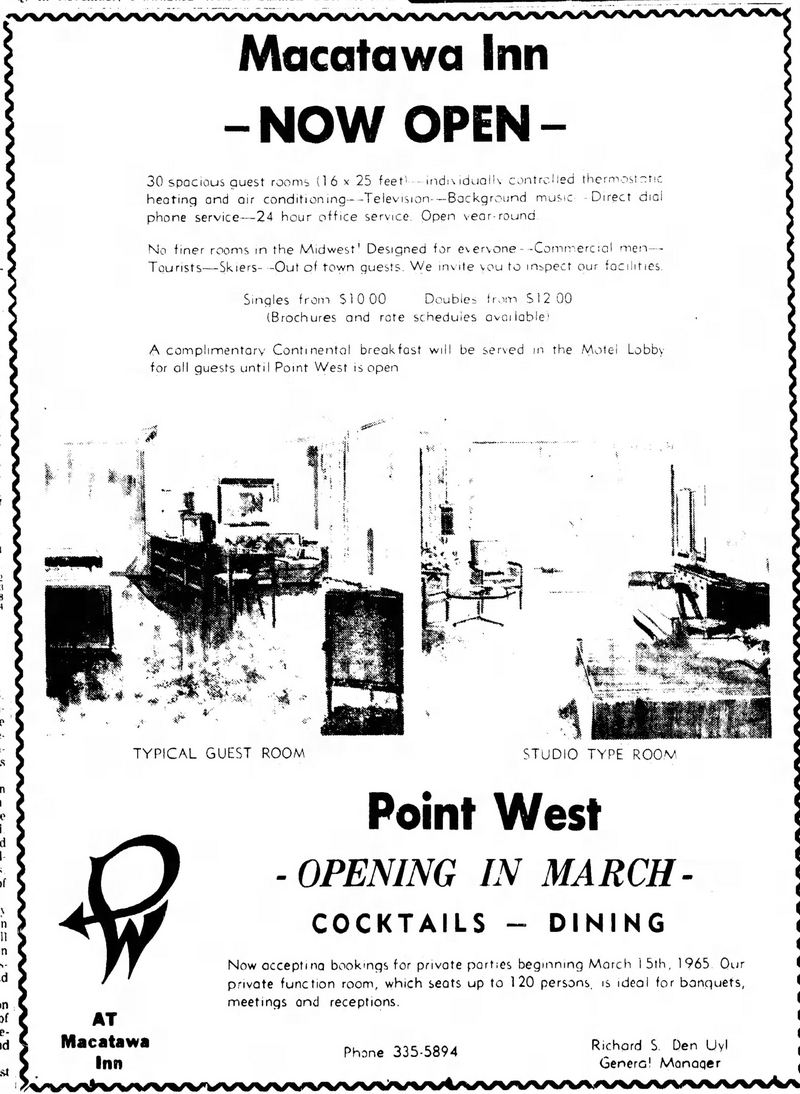 Macatawa Inn - Jan 6 1965 Ad